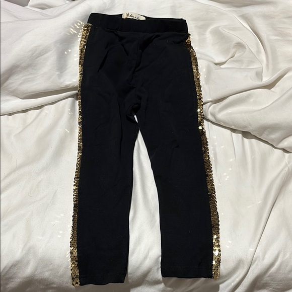 Doe A Dear 4 Black and Gold Sequin tuxedo Leggings in like new worn once cond - Picture 1 of 5